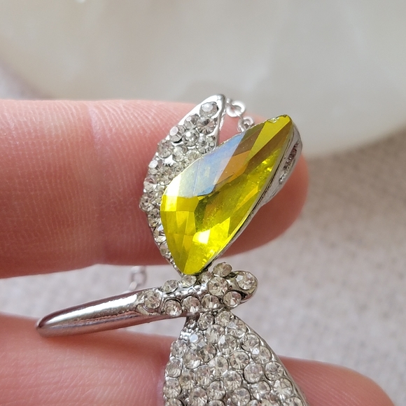 Dragonfly Necklace Rhinestone Pave Silver Tone - Picture 10 of 12